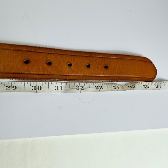 Old Navy Leather Belt Size S Floral Brass Buckle Cognac Brown Embossed VTG Y2K main image 4